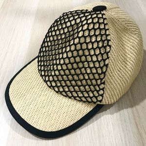 Two-tone straw baseball cap, honeycomb design